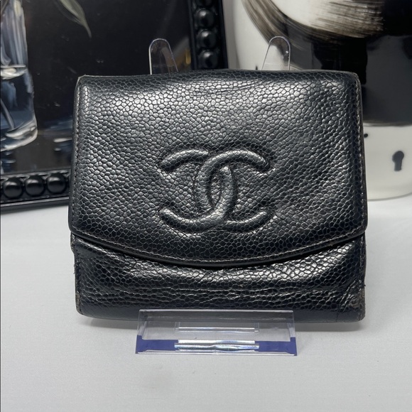 CHANEL Handbags - Chanel Caviar Skin Leather Bi-fold Wallet Black